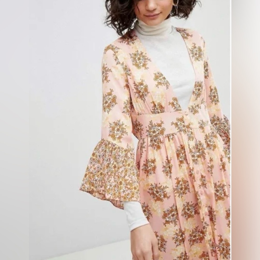 Vera Moda Floral Eavis Maxi Dress In Rose Tan Size M Romantic Wedding - Picture 12 of 16